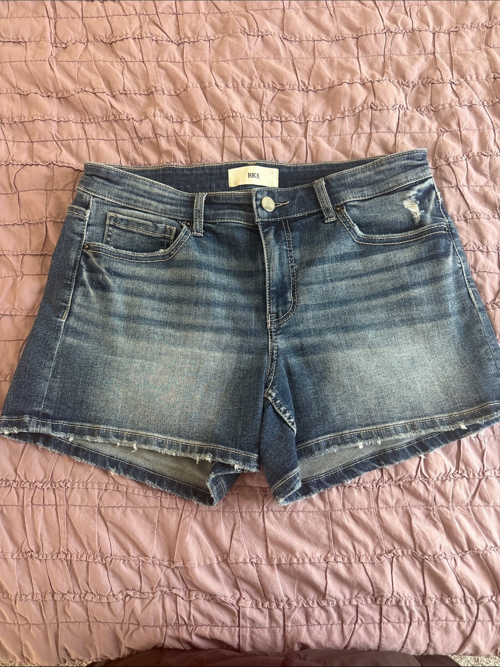 BKE Women's Distressed Denim Cutoff Shorts in Blue